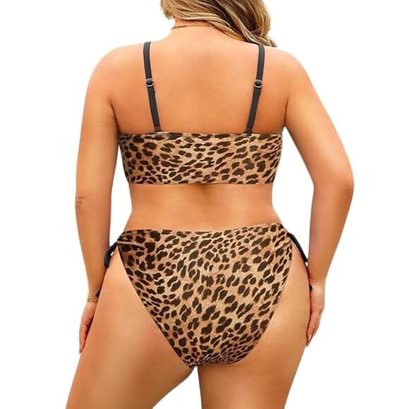 Daci Womens Size 14 Leopard Print Side Front Tie 2 Piece Bikini Swimsuit - Picture 2 of 4